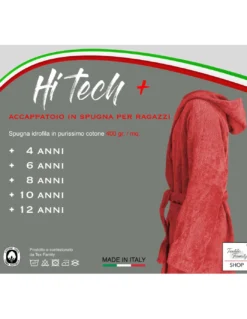 Accappatoio Azzurro Hi Tech in Spugna di Cotone per Bambino con Cappuccio, 400 gr/mq, Tex Family, Made in Italy