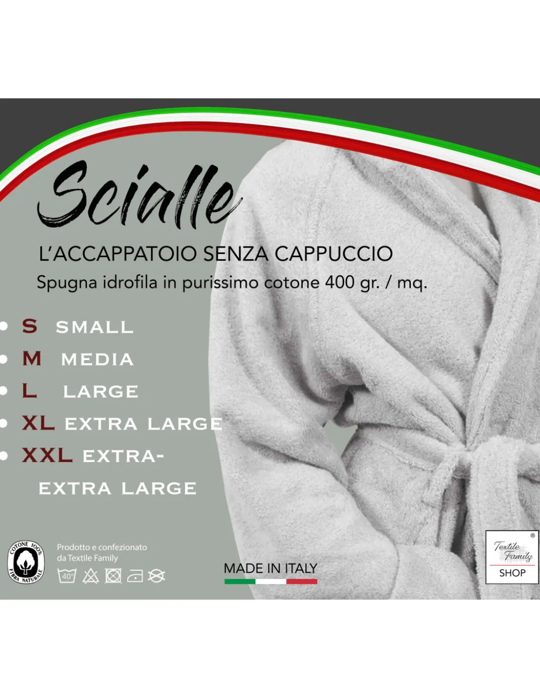 ACCAPPATOIO in Spugna a SCIALLE Senza Cappuccio BIANCO in Puro Cotone Made in Italy