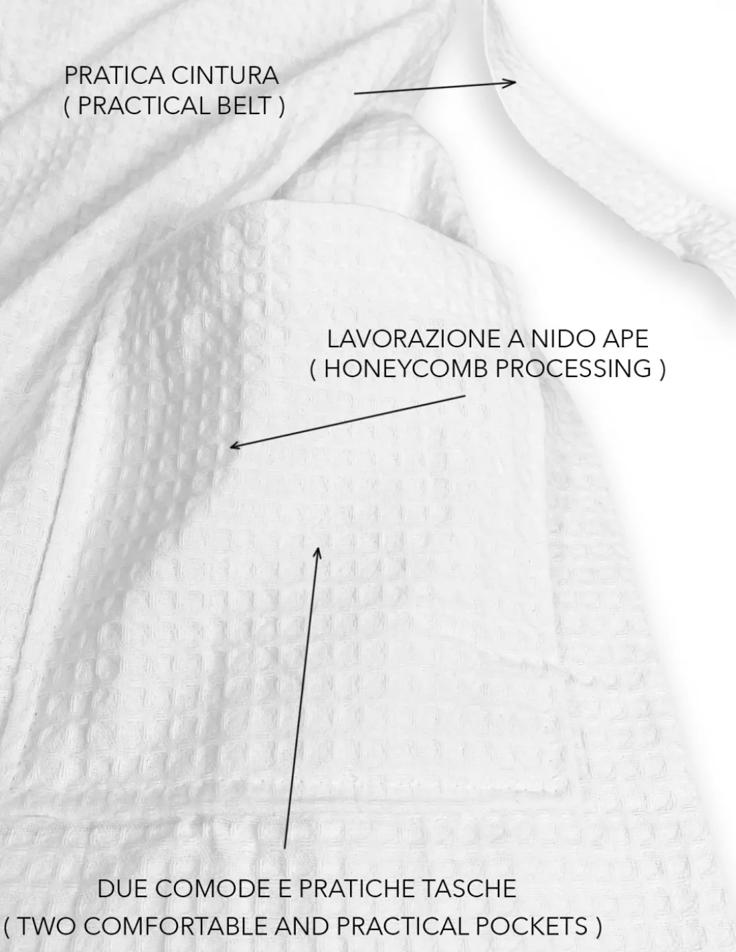 ACCAPPATOIO Nido Ape BEE© in Puro cotone con Cappuccio da Adulto BIANCO