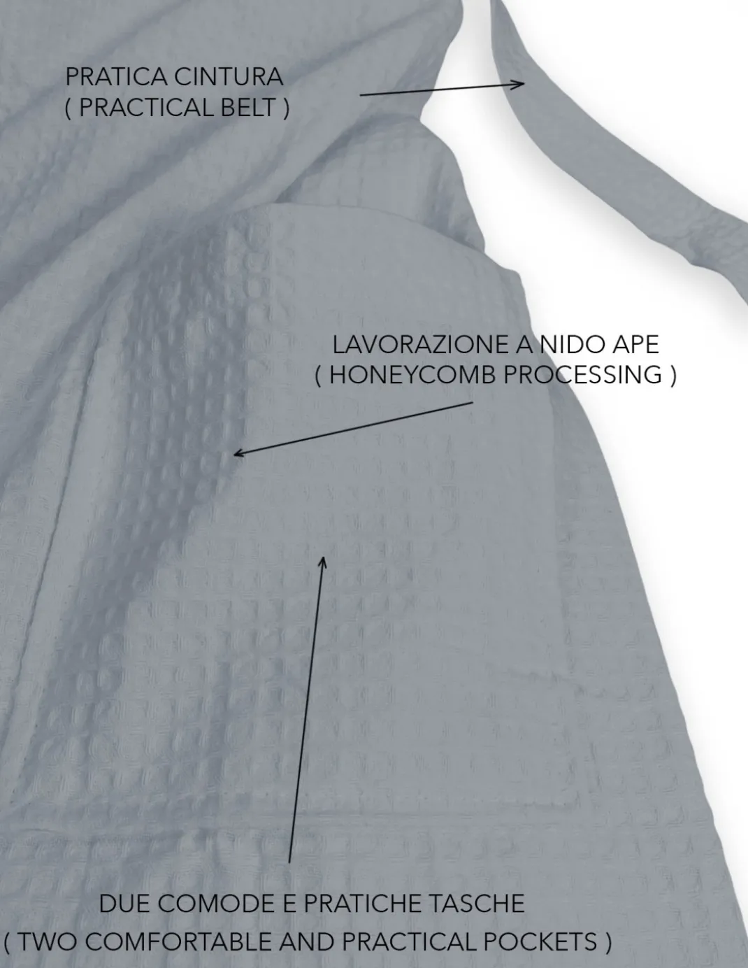 ACCAPPATOIO Nido Ape BEE© in Puro cotone con Cappuccio da Adulto GRIGIO