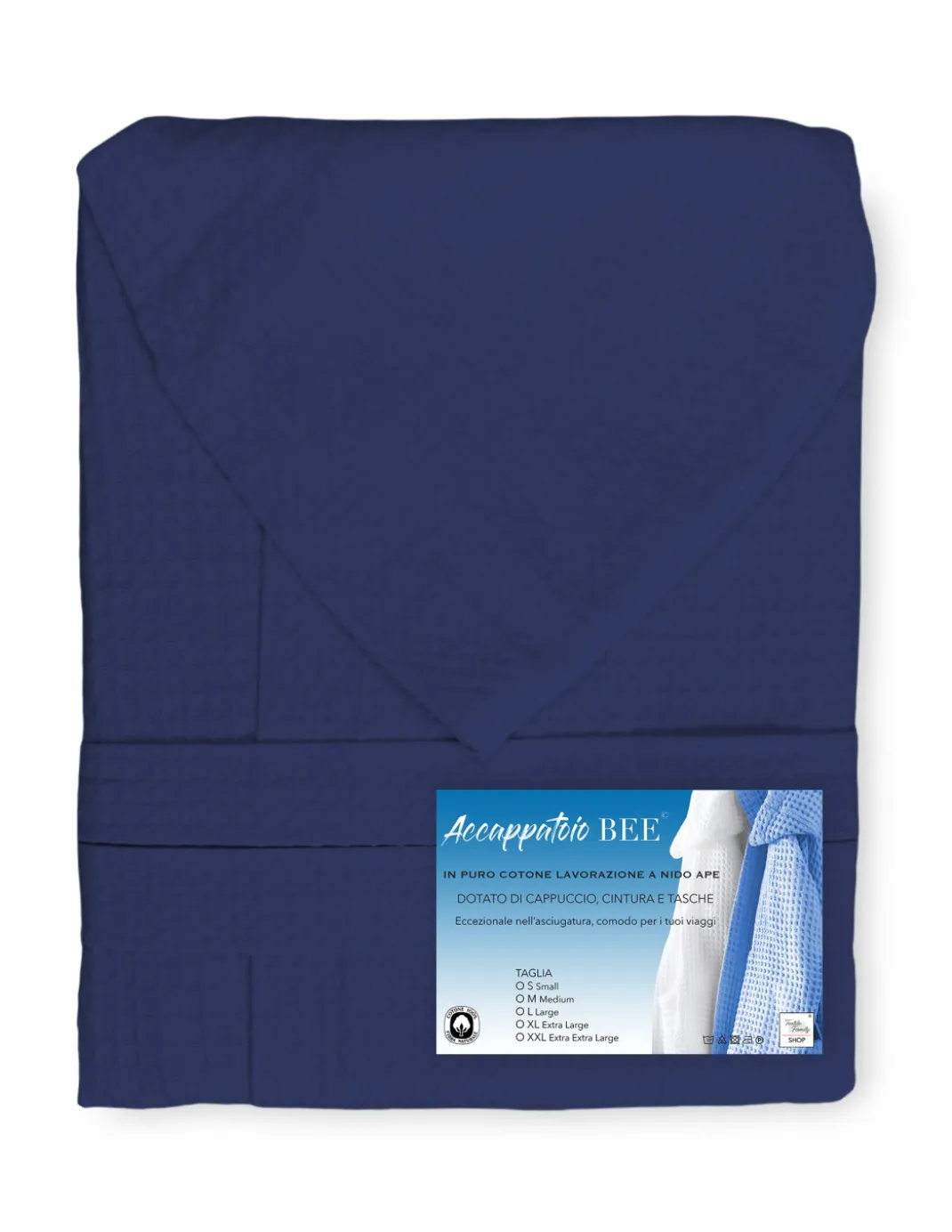 ACCAPPATOIO Nido Ape BEE© in Puro cotone con Cappuccio da Adulto BLU SCURO