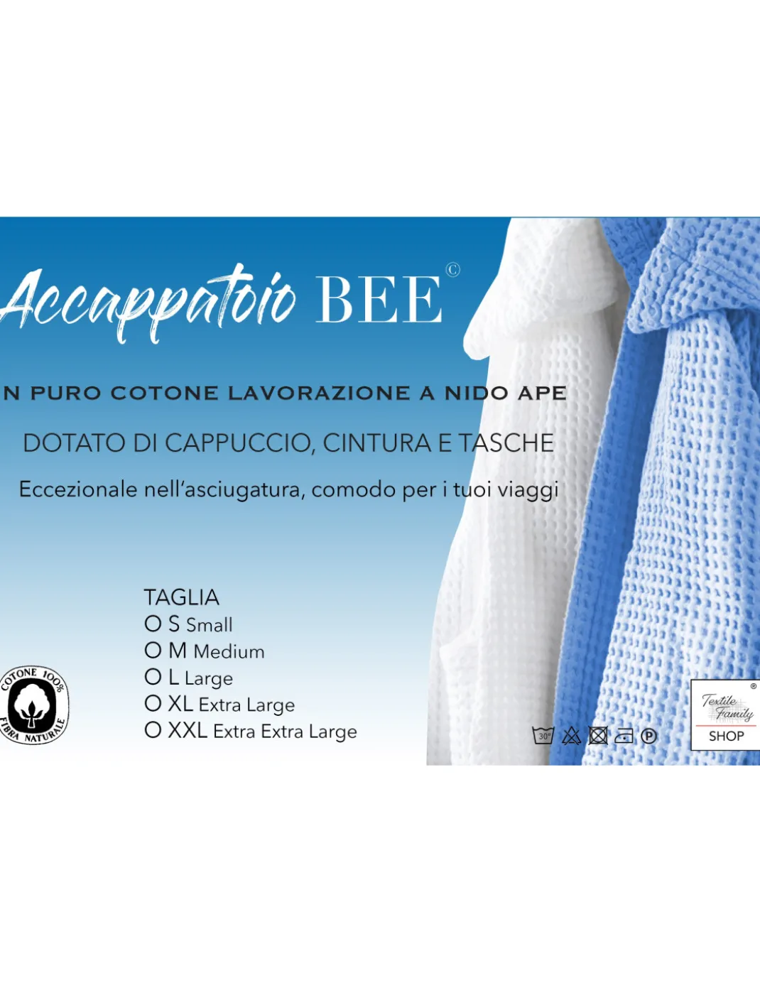 ACCAPPATOIO Nido Ape BEE© in Puro cotone con Cappuccio da Adulto BLU SCURO