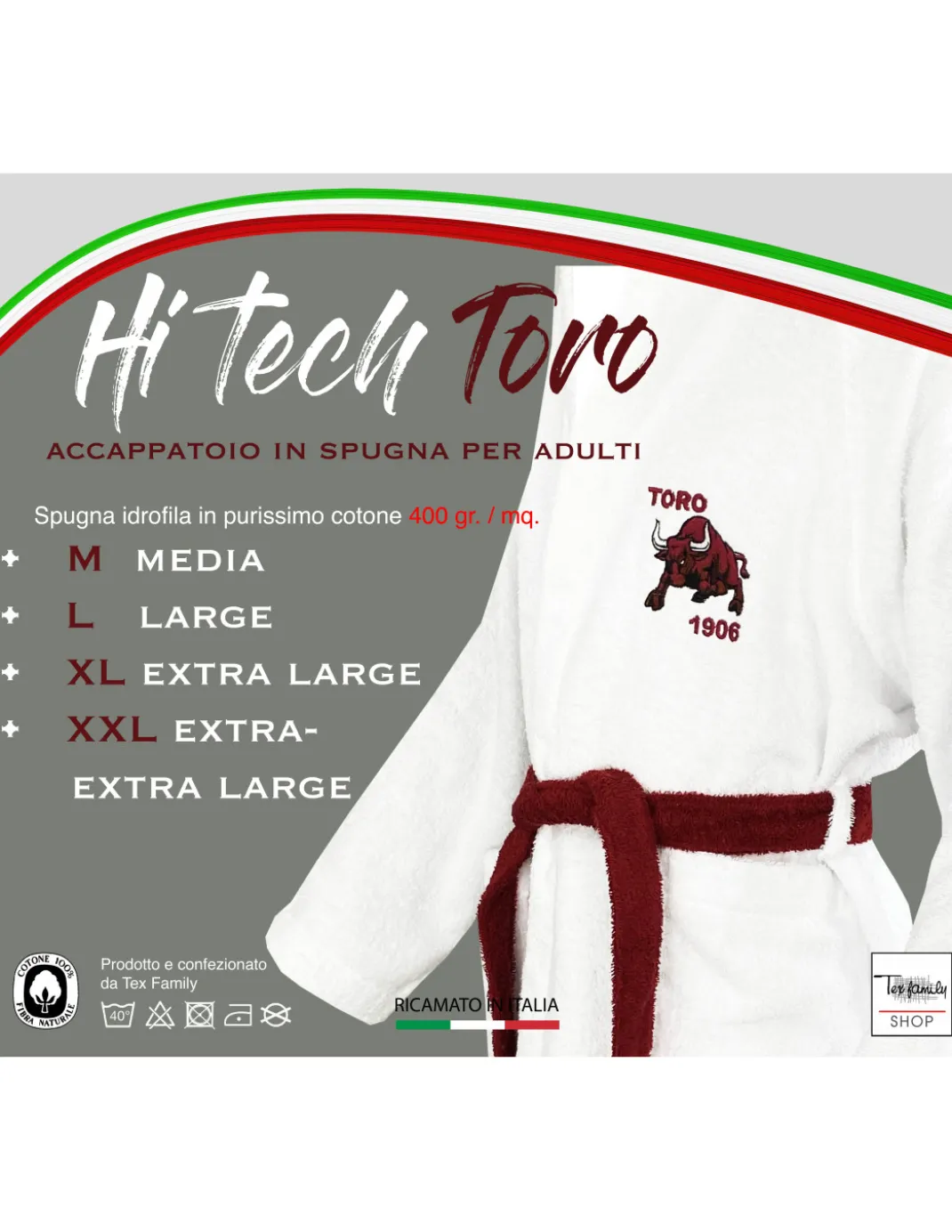 ACCAPPATOIO TORO TORINO ADULTO in SPUGNA di puro cotone