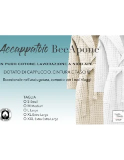 Accappatoio Uomo Donna in Cotone con Cappuccio, BEEApone® Nido d’Ape, Colore Beige, Asciugatura Rapida, Morbido