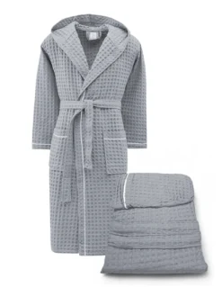 Accappatoio Uomo Donna in Cotone con Cappuccio, BEEApone® Nido d’Ape, Colore Grigio Chiaro, Asciugatura Rapida, Morbido
