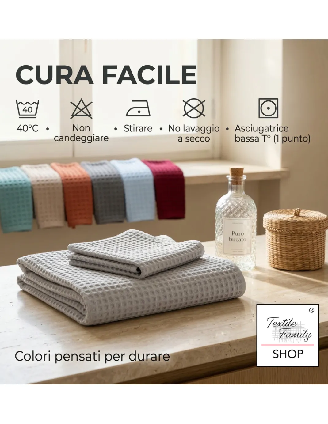 Asciugamani Nido d’Ape 100% Cotone 330 g/m² Made in Italy – Set 2 Pezzi (60x110 + 40x60) Tex Family – Terracotta