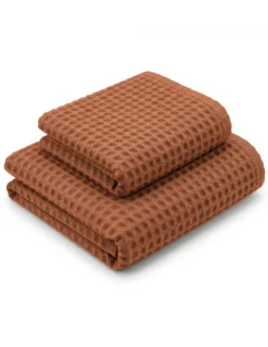 Asciugamani Nido d’Ape 100% Cotone 330 g/m² Made in Italy – Set 2 Pezzi (60x110 + 40x60) Tex Family – Terracotta