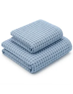 Asciugamani Nido d’Ape 100% Cotone 330 g/m² Made in Italy – Set 2 Pezzi (60x110 + 40x60) Tex Family – Azzurro