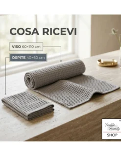 Asciugamani Nido d’Ape 100% Cotone 330 g/m² Made in Italy – Set 2 Pezzi (60x110 + 40x60) Tex Family – Grigio