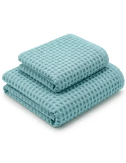 Asciugamani Nido d’Ape 100% Cotone 330 g/m² Made in Italy – Set 2 Pezzi (60x110 + 40x60) Tex Family – Acqua Marina