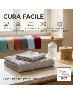 Asciugamani Nido d’Ape 100% Cotone 330 g/m² Made in Italy – Set 2 Pezzi (60x110 + 40x60) Tex Family – Rosa