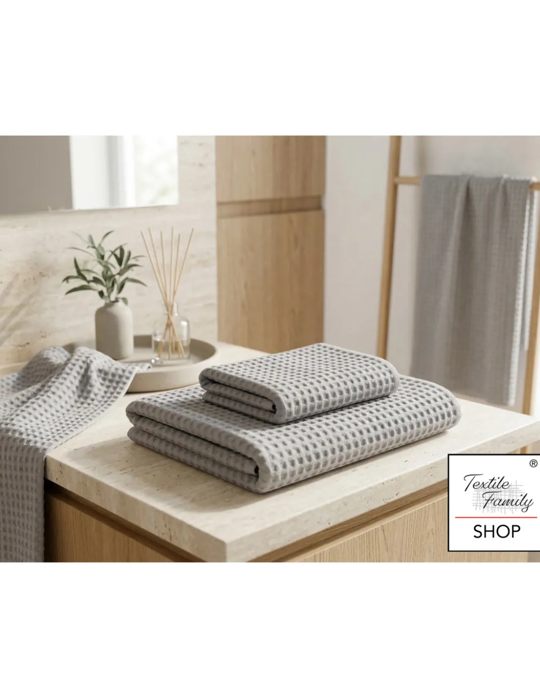 Asciugamani Nido d’Ape 100% Cotone 330 g/m² Made in Italy – Set 2 Pezzi (60x110 + 40x60) Tex Family – Taupe