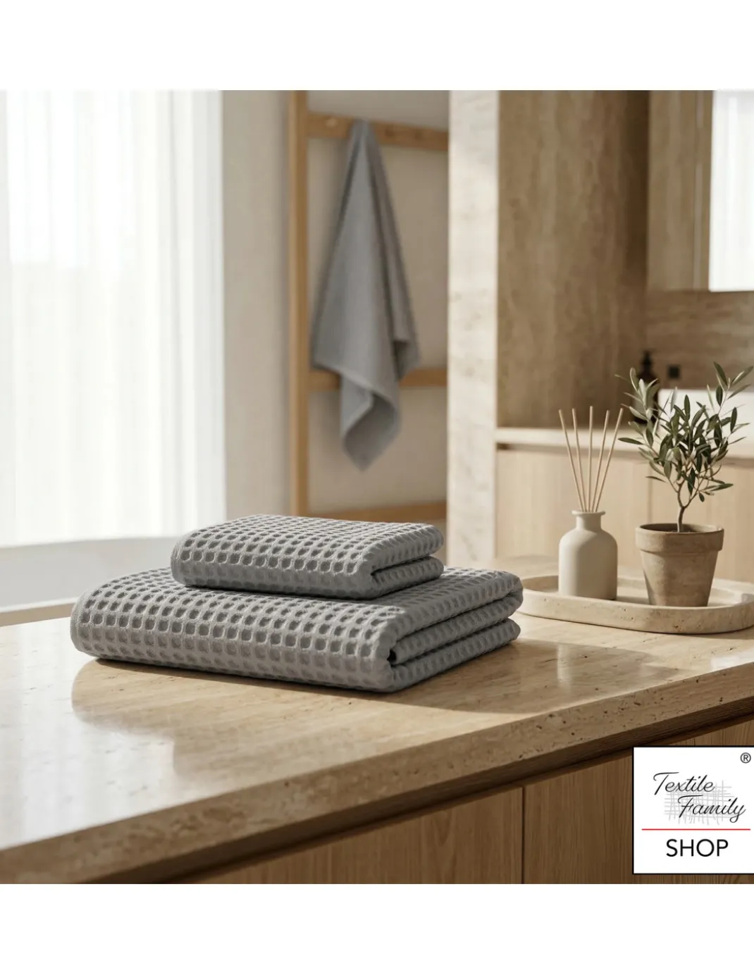 Asciugamani Nido d’Ape 100% Cotone 330 g/m² Made in Italy – Set 2 Pezzi (60x110 + 40x60) Tex Family – Tortora