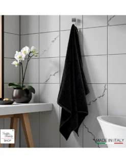 Asciugamano Telo Bagno Nero 100x150 cm – Spugna Cotone 100% Made in Italy – Ideale per Casa, Hotel, B&B e Spa