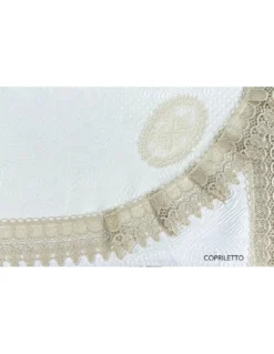 BAULETTO JENNY CON pizzo MACRAMÈ ECRÙ MATRIMONIALE lenzuolo e COPRILETTO idea SPOSA