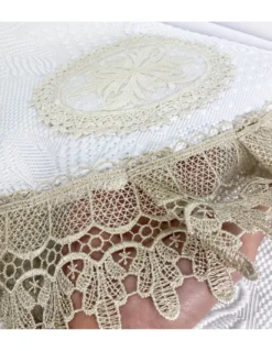 BAULETTO JENNY CON pizzo MACRAMÈ ECRÙ MATRIMONIALE lenzuolo e COPRILETTO idea SPOSA