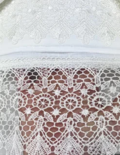 BAULETTO SUSY rifinito con Pizzo Macramè MATRIMONIALE lenzuolo e COPRILETTO idea SPOSA