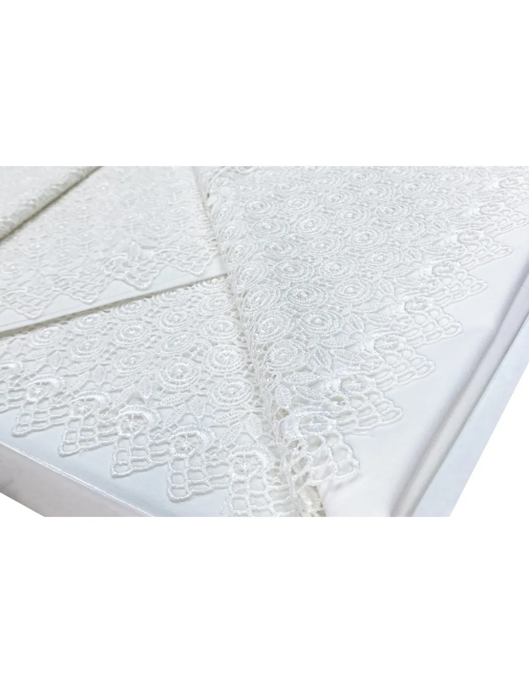 BAULETTO TOP Pizzo Alto rifinito con Pizzo Macramè MATRIMONIALE lenzuolo e COPRILETTO idea SPOSA