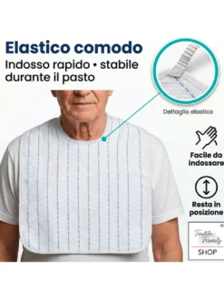 Bavaglione Adulto Cesare con Elastico 50x60 cm Tex Family – Set 3 o 6 Pezzi, Cotone Tinto in Filo, Made in Italy