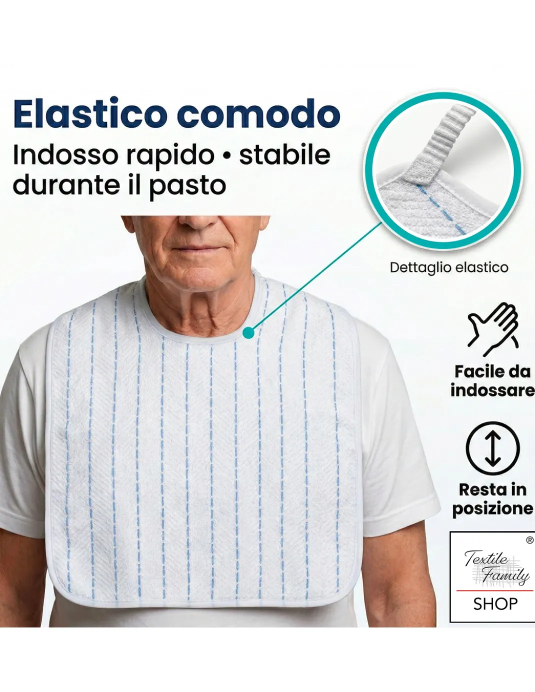 Bavaglione Adulto Cesare con Elastico 50x60 cm Tex Family – Set 3 o 6 Pezzi, Cotone Tinto in Filo, Made in Italy