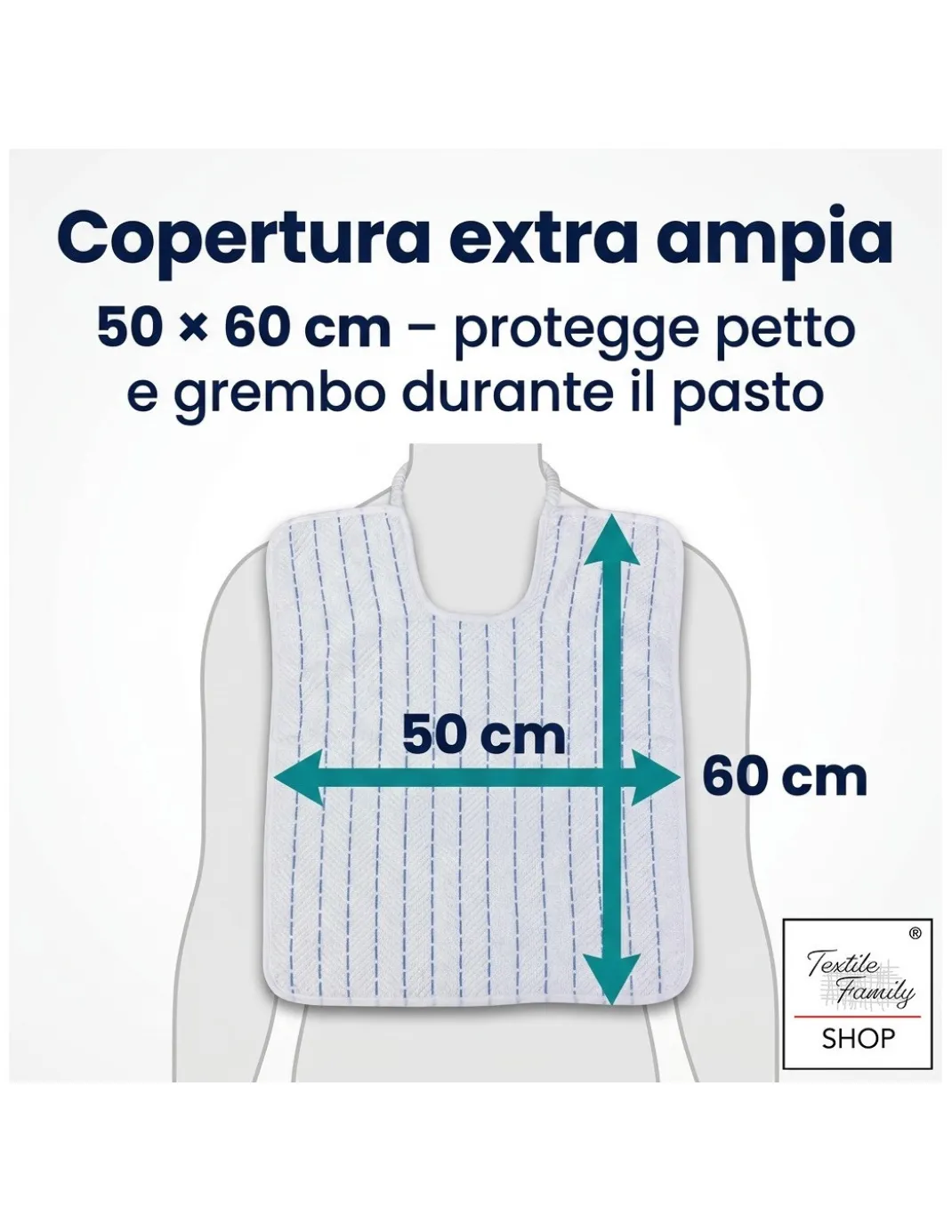 Bavaglione Adulto Cesare con Elastico 50x60 cm Tex Family – Set 3 o 6 Pezzi, Cotone Tinto in Filo, Made in Italy