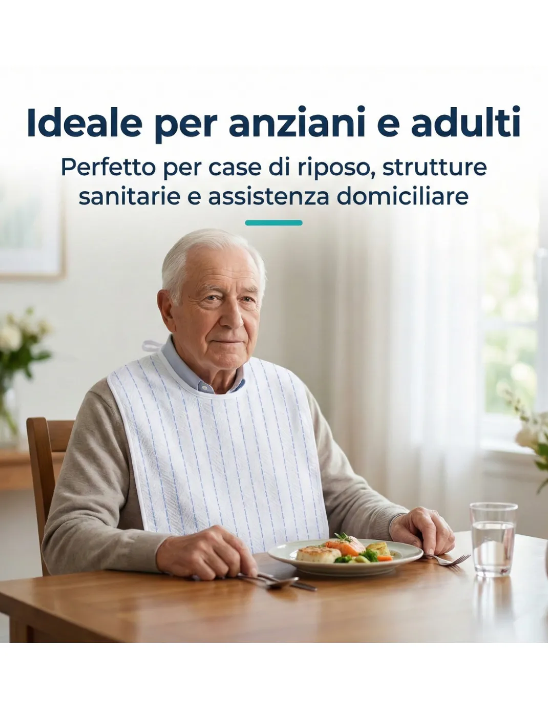 Bavaglione Adulto Cesare con Lacci 50x60 Set 3 o 6 Pezzi – Bavaglini Anziani Cotone Tinto in Filo Made in Italy
