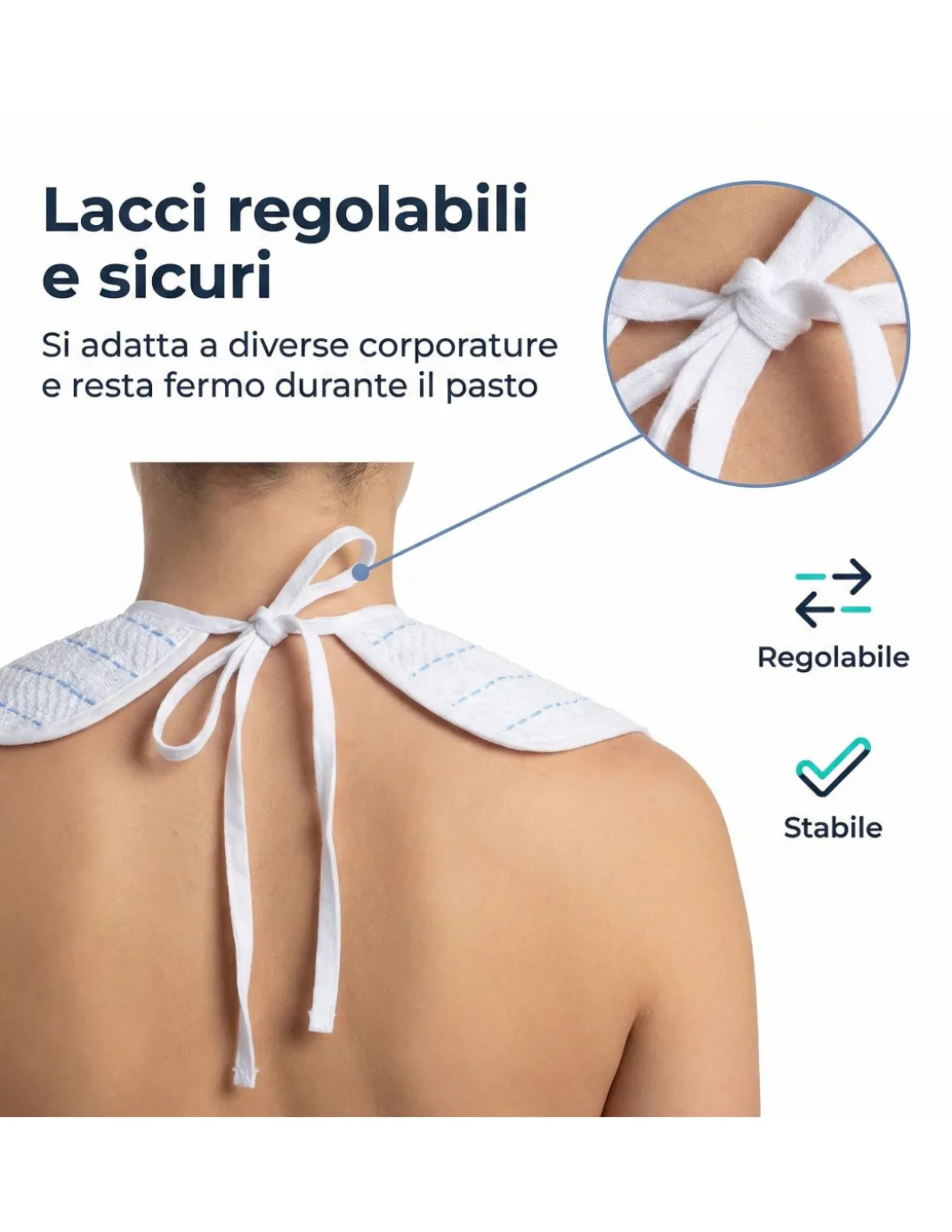 Bavaglione Adulto Cesare con Lacci 50x60 Set 3 o 6 Pezzi – Bavaglini Anziani Cotone Tinto in Filo Made in Italy