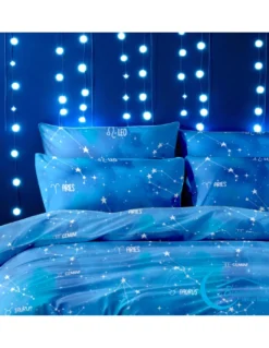 Completo Lenzuola Blu – Segni Zodiacali Mistici – Cotone 100% Made in Italy – Qualità Artigianale