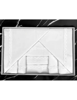 COMPLETO LENZUOLA con inserto MACRAMÈ a cornice Bianco matrimoniale Made in Italy IDEA SPOSA