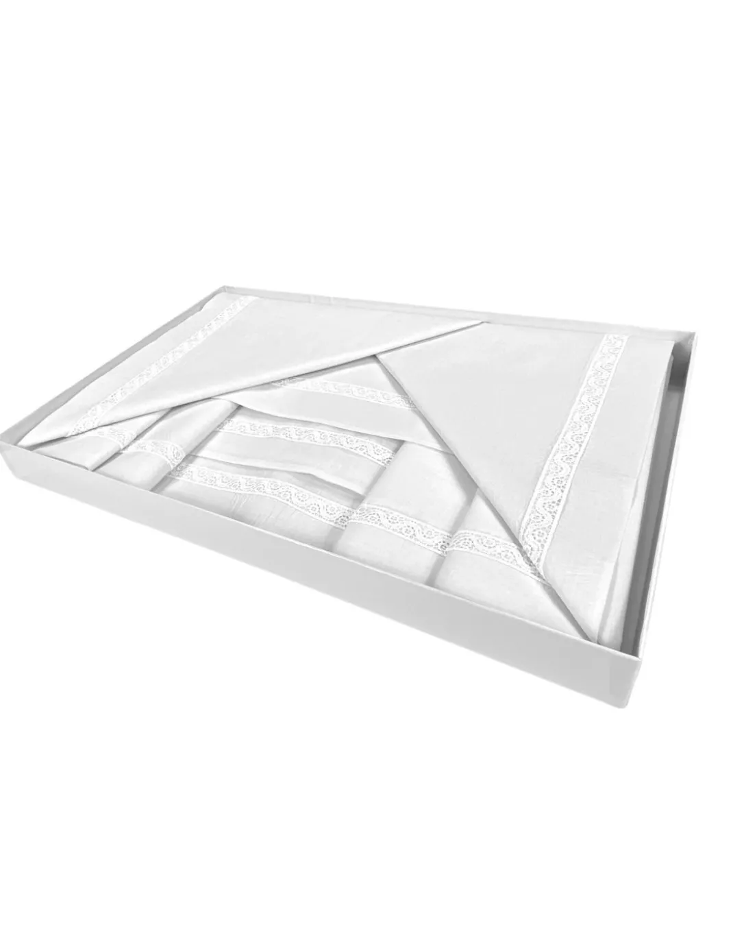 COMPLETO LENZUOLA con inserto MACRAMÈ a cornice Bianco matrimoniale Made in Italy IDEA SPOSA