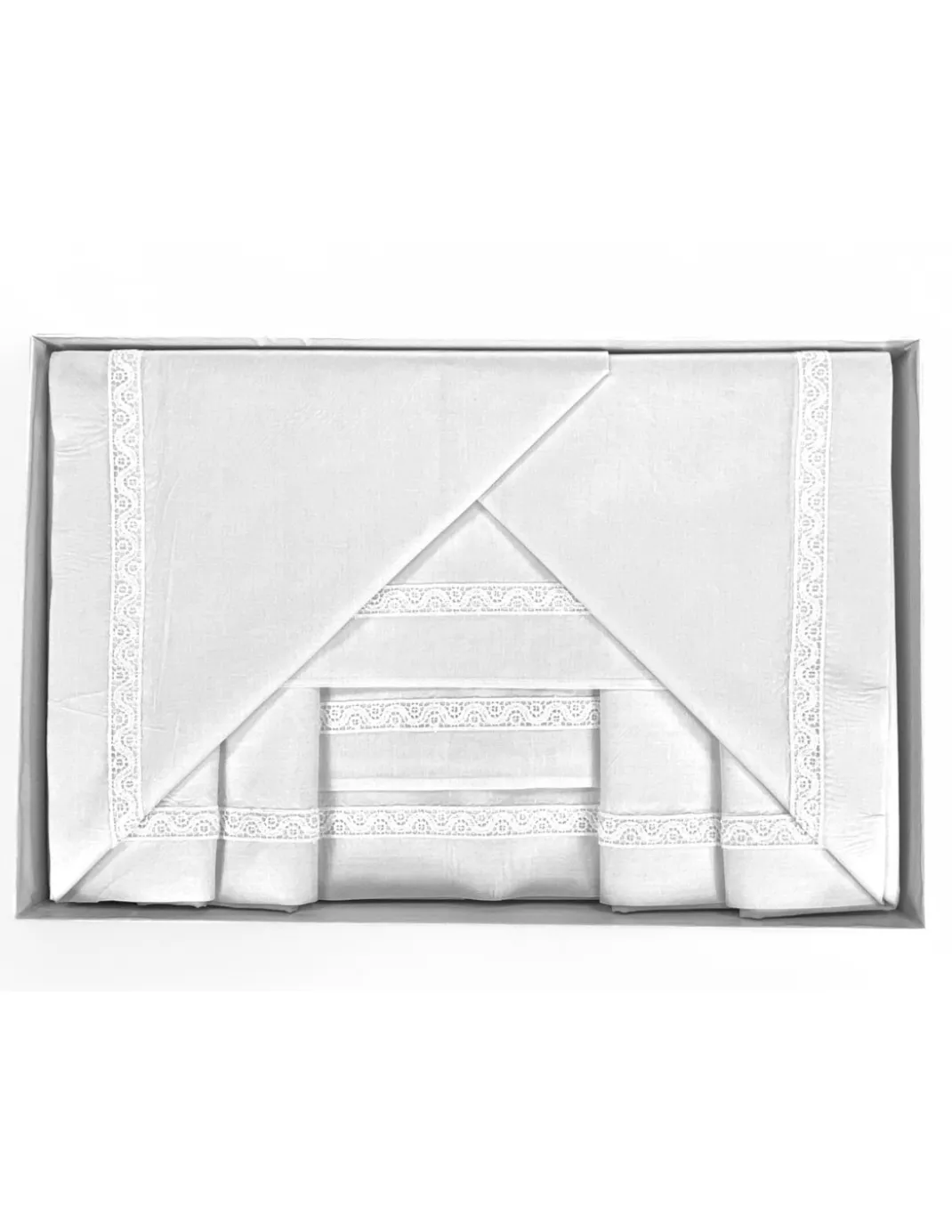 COMPLETO LENZUOLA con inserto MACRAMÈ a cornice Bianco matrimoniale Made in Italy IDEA SPOSA