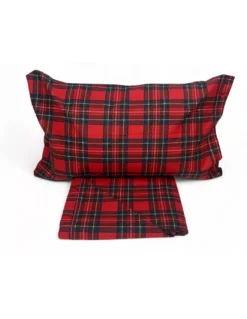 Completo Lenzuola Flanella Tartan Rosso - 100% Cotone Felpato - Caldo Invernale Made in Italy