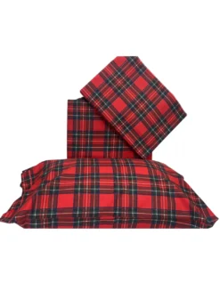 Completo Lenzuola Flanella Tartan Rosso - 100% Cotone Felpato - Caldo Invernale Made in Italy