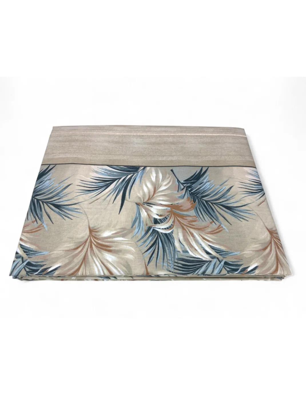 Completo Lenzuola Foglie Beige Sabbia - 100% Cotone - Stampa Naturale Elegante - Made in Italy, Traspirante