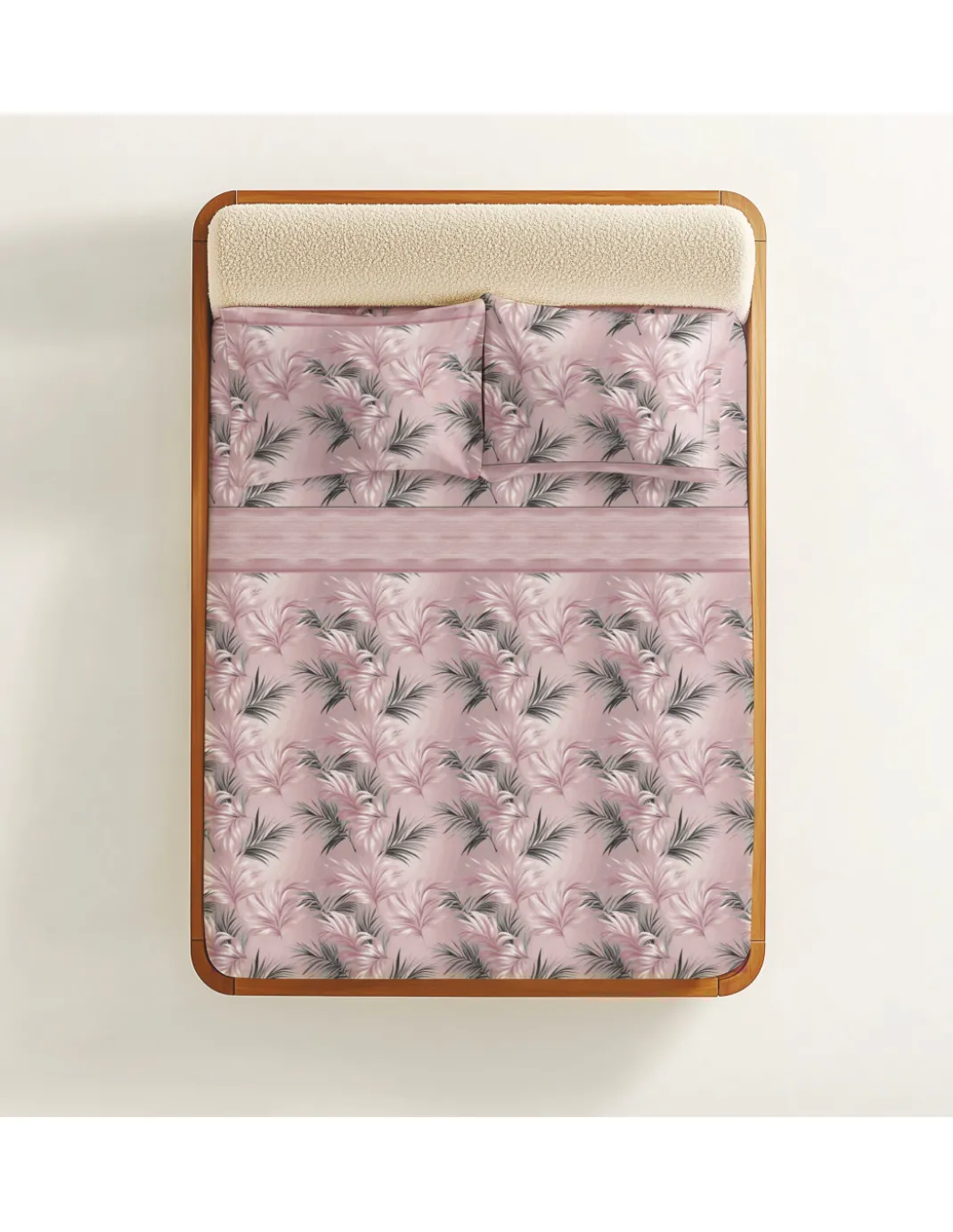 Completo Lenzuola Foglie Rosa - 100% Cotone Naturale - Elegante e Traspirante - Made in Italy, Lavabile