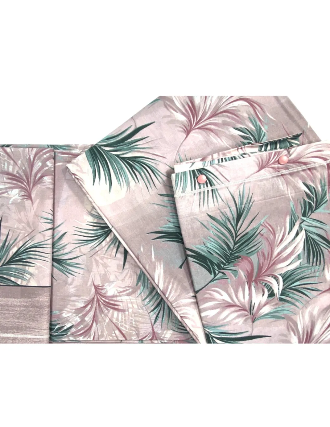 Completo Lenzuola Foglie Rosa - 100% Cotone Naturale - Elegante e Traspirante - Made in Italy, Lavabile