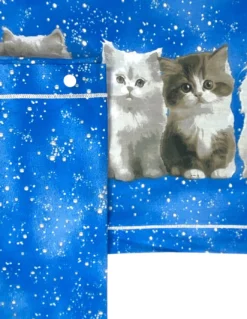 Completo Lenzuola Gattini Blu - Stampa Realistica Teneri Gatti - 100% Cotone - Made in Italy, Lavabile