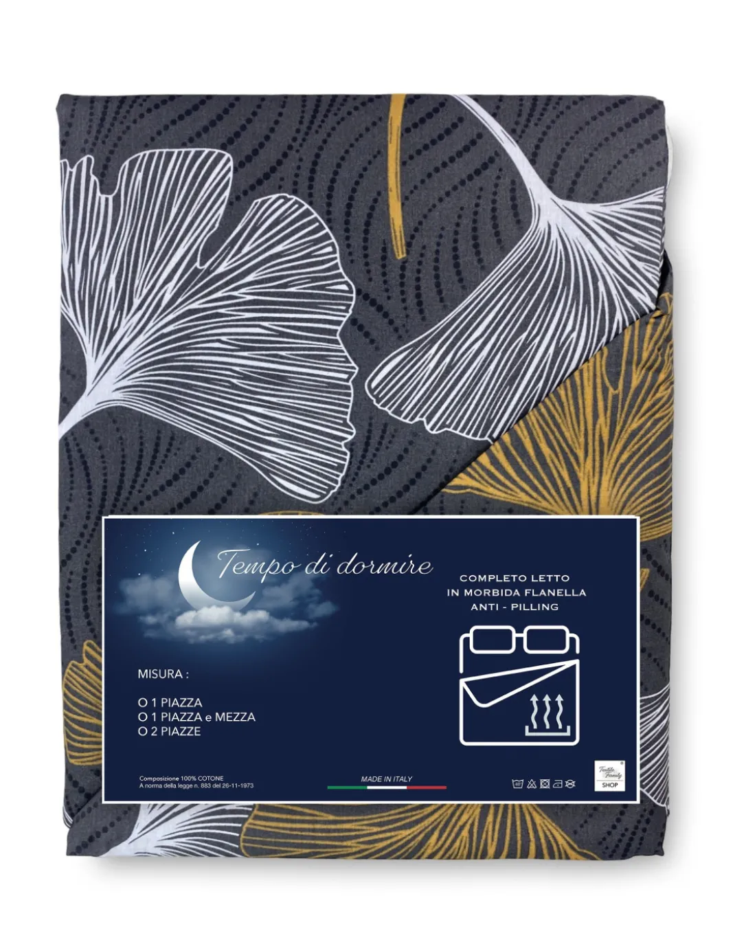 Completo Lenzuola Invernale Flanella Petali Oro - Puro Cotone Felpato Anti-Pilling - Made in Italy