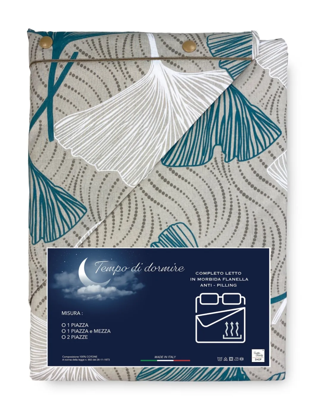 Completo Lenzuola Invernale Flanella Petali Verde - Cotone Felpato Anti-Pilling - Made in Italy