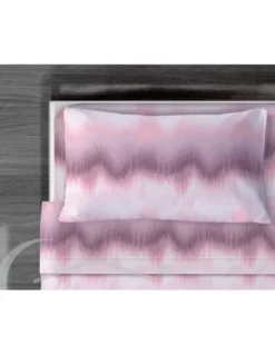 COMPLETO lenzuola LENZUOLA ZIG ZAG Rosa in Puro Cotone Made in Italy