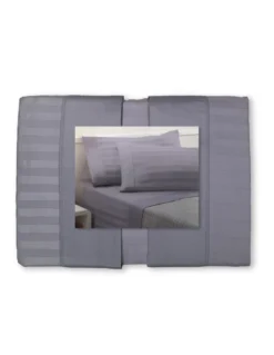 Completo Lenzuola Matrimoniali Cotone Grigio Piombo Levante, Set Lenzuola Letto Matrimoniale, Raso Puro Cotone Rigato