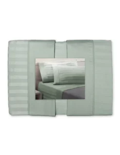 Completo Lenzuola Matrimoniali Cotone Verde Salvia Levante, Set Lenzuola Letto Matrimoniale, Raso Puro Cotone Rigato