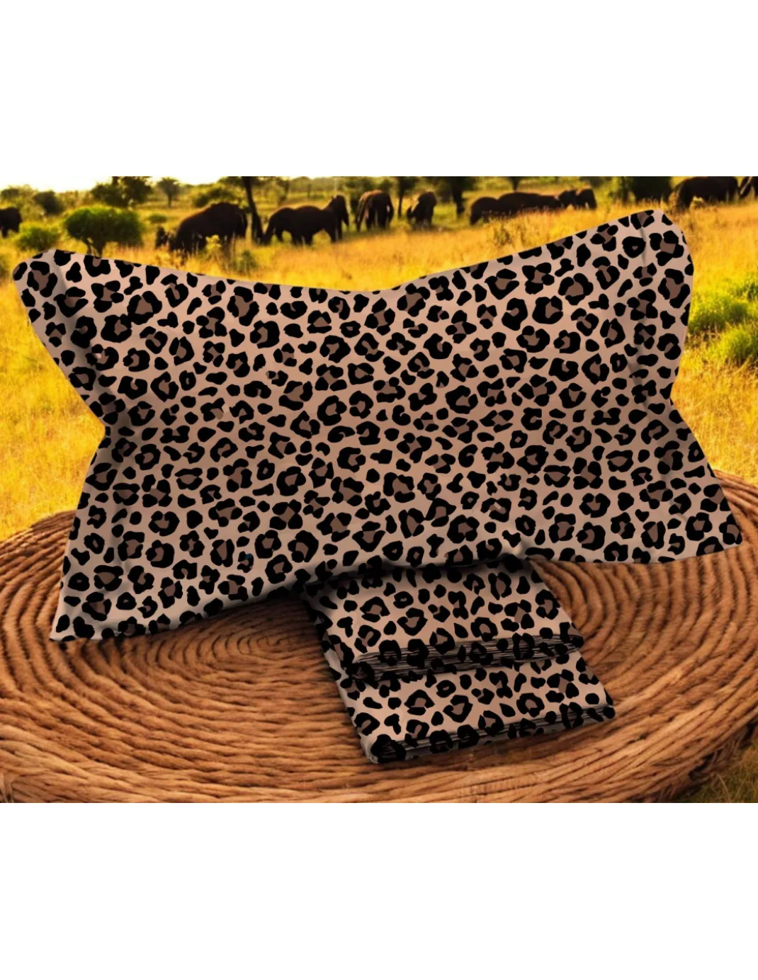 Completo lenzuola matrimoniale in Puro Cotone 2 piazze fantasia leopardata