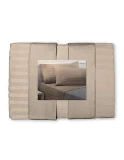 Completo Lenzuola Matrimoniali Cotone Tortora Levante, Set Lenzuola Letto Matrimoniale, Raso Puro Cotone Rigato