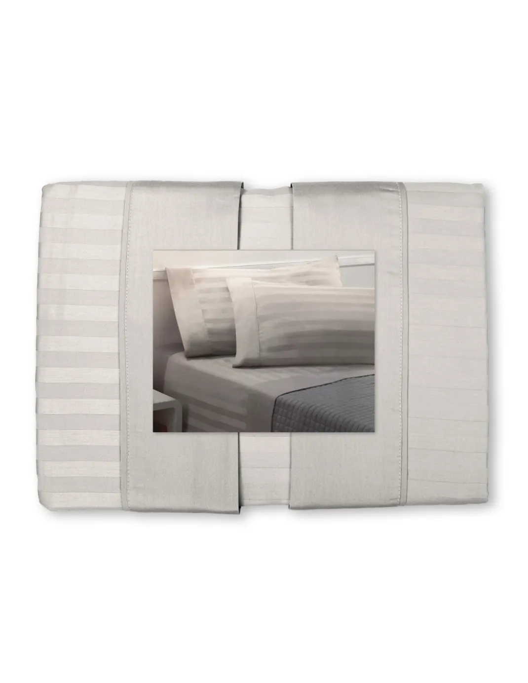 Completo Lenzuola Matrimoniali Cotone Grigio Chiaro Levante, Set Lenzuola Letto Matrimoniale, Raso Puro Cotone Rigato