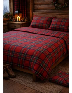 Completo Lenzuola Scozzese Tartan Rosso - Set Letto 100% Cotone Naturale - Caldo, Traspirante, Made in Italy