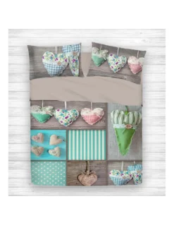COMPLETO LENZUOLO DIGITALE LENZUOLA COPRILETTO HAPPY SHABBY CUORE 5