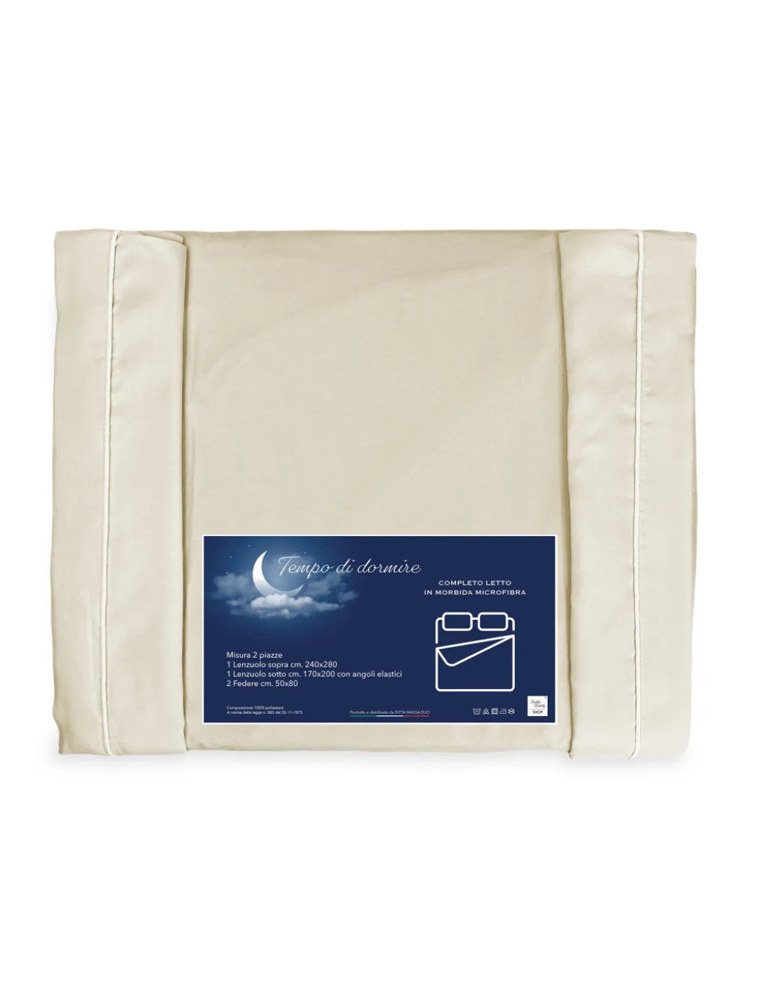 COMPLETO LENZUOLO in morbida microfibra TINTA unita BEIGE Matrimoniale 2 PIAZZE no stiro