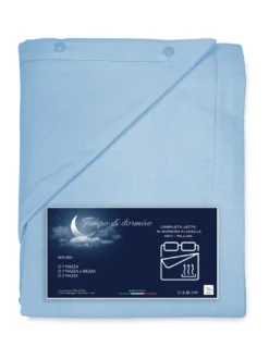 Completo Lenzuolo Invernale Flanella Tinta Unita Azzurro โ 100% Cotone Felpato, Anti-Pilling, Caldo & Morbido, Made in Italy