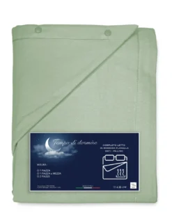 Completo Lenzuolo Invernale Flanella Tinta Unita Verde – 100% Cotone Felpato, Anti-Pilling, Caldo & Morbido, Made in Italy